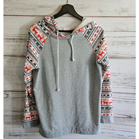 Winter Fairisle Sleeve Gray Hoodie sz L - Picture 1 of 3